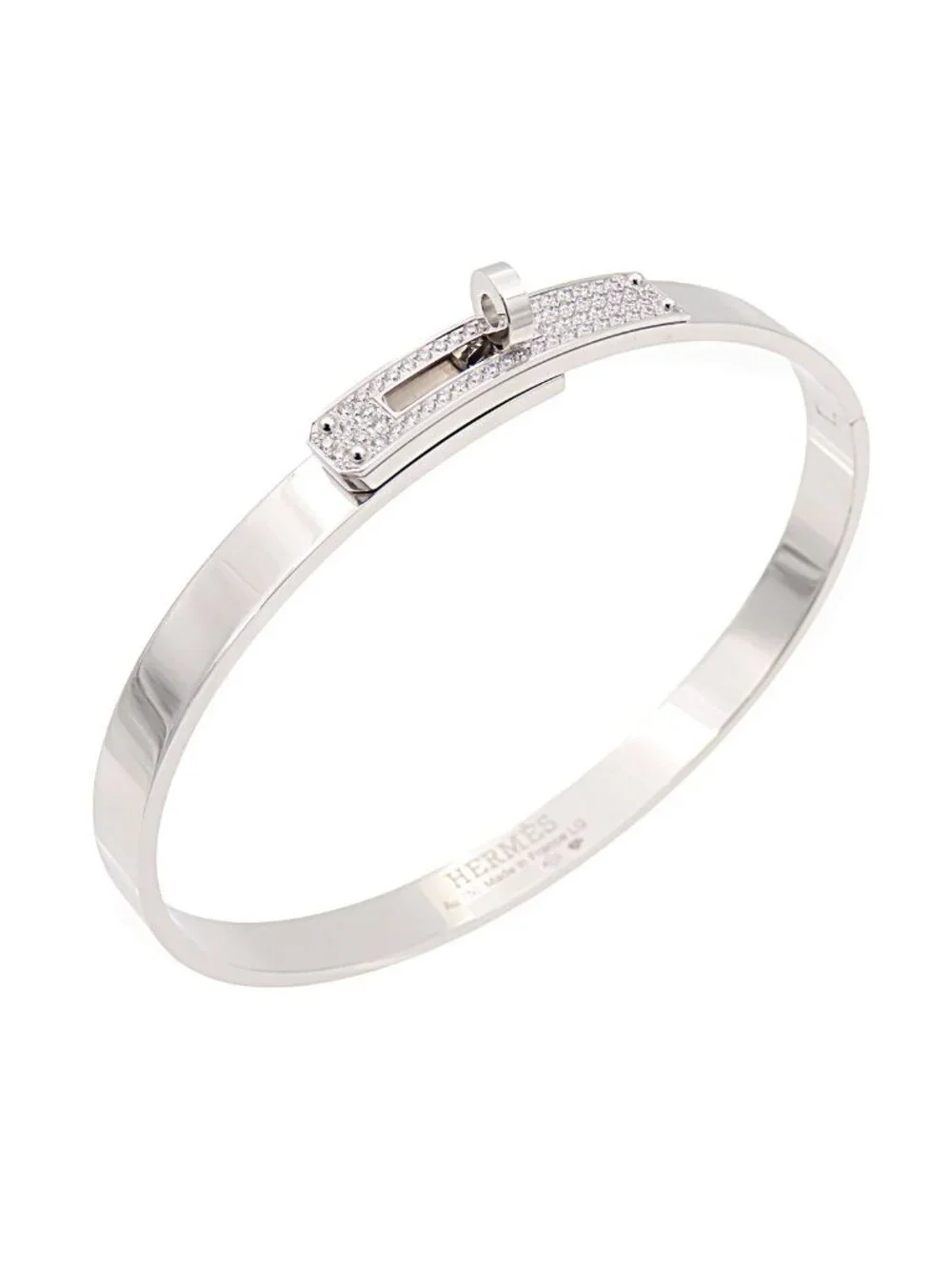 Hermes Kelly PM White Gold 18K Diamond Bracelet Bangle